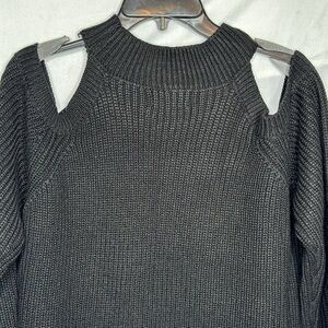 Rafaella Sweater, Cold Shoulder, Mock Neck, Tunic‎ Length, Black in Sz 1X & 2X